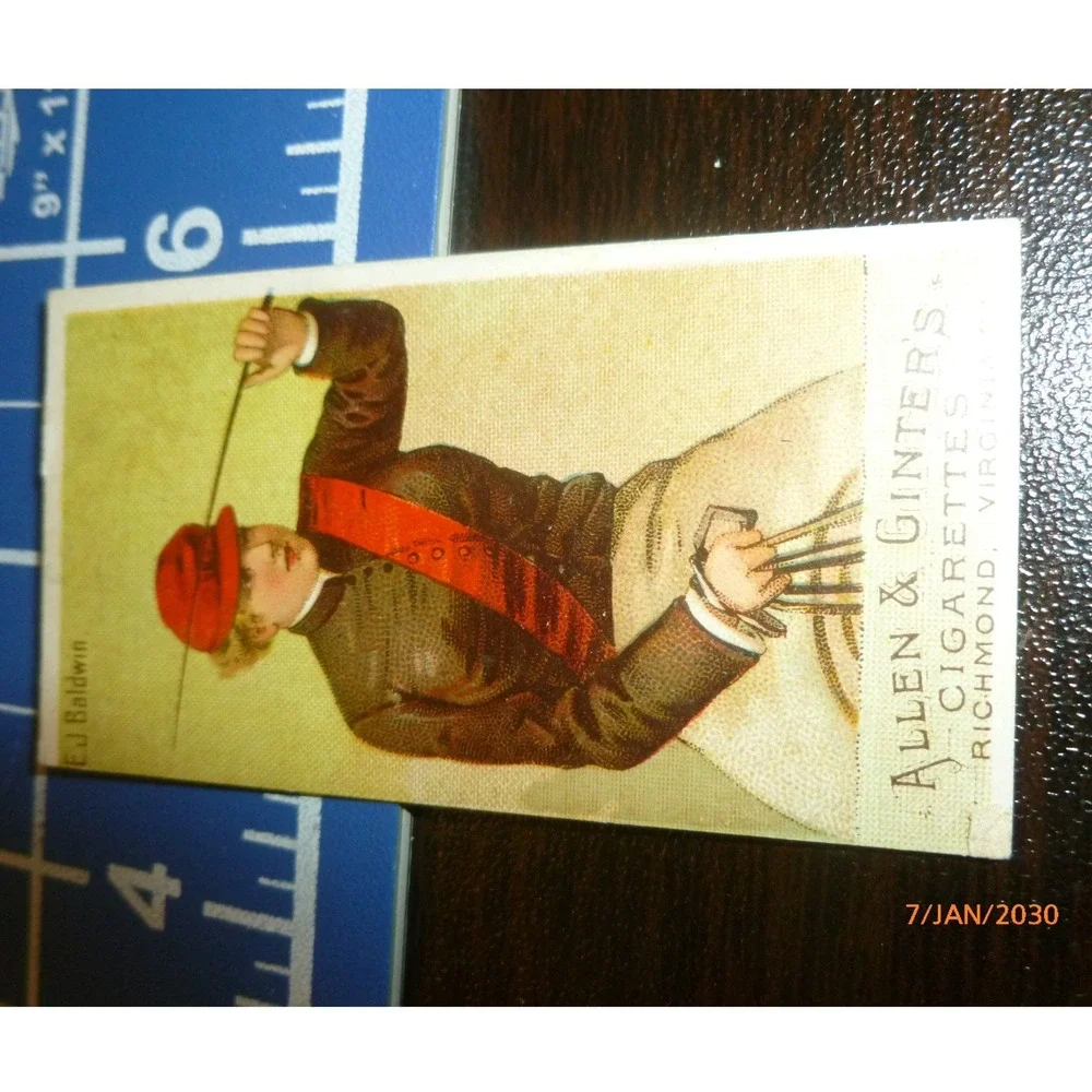 1888 Allen &‎ Ginter Racing Colors of the World Trading Card E.J. Baldwin N22a